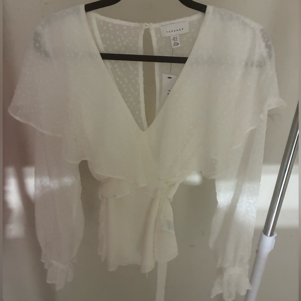 Topshop Cream Ruffled Tie Front Blouse